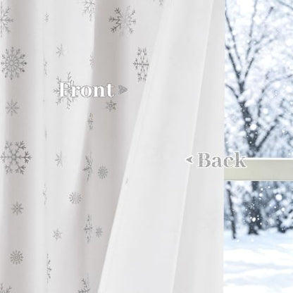 Christmas Curtains 84 Inch Silver Snowflake Foil Print White Velvet - White/Silver Snowflake