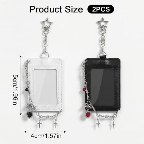 2-Pack Leather Photo Card Holder Keychain - Punk Style ID Badge Case