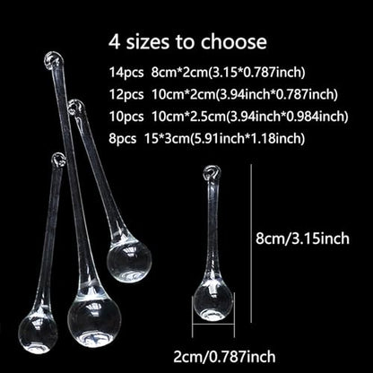 Glass Ice Drops 30mm Christmas Teardrop Ornaments - Clear Crystal Glass Raindrop Decorations for Tree & Chandelier - Set of 8