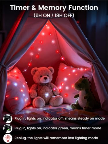 Fairy Lights 2 Pack 99 FT Red & White LED String Lights with 9 Modes, Waterproof