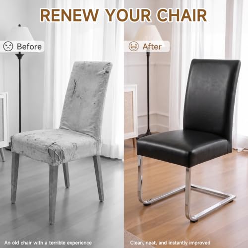 Waterproof PU Leather Dining Chair Covers Set of 4 - Black, Elastic Fit