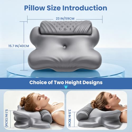 Kurcodw Grey Cervical Pillow for Neck Pain Relief & Side Sleepers 2-in-1 Support