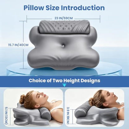 Kurcodw Grey Cervical Pillow for Neck Pain Relief & Side Sleepers 2-in-1 Support