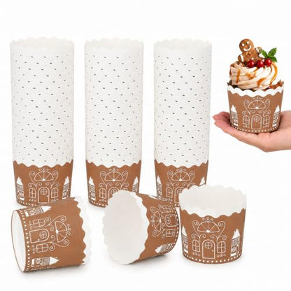 Gingerbread House Christmas Cupcake Liners, 100 Pcs Disposable Paper Baking Cups