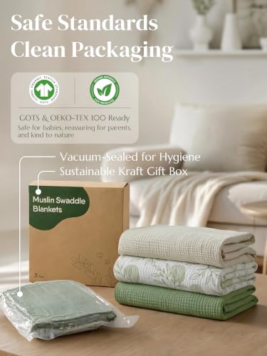 Muslin Swaddle Blankets for Newborns 3-Pack - Organic Cotton, Brown, 40x40 Inches