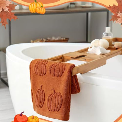Fall Pumpkin Hand Towels Set - Rust Cotton Jacquard Kitchen & Bathroom Decor