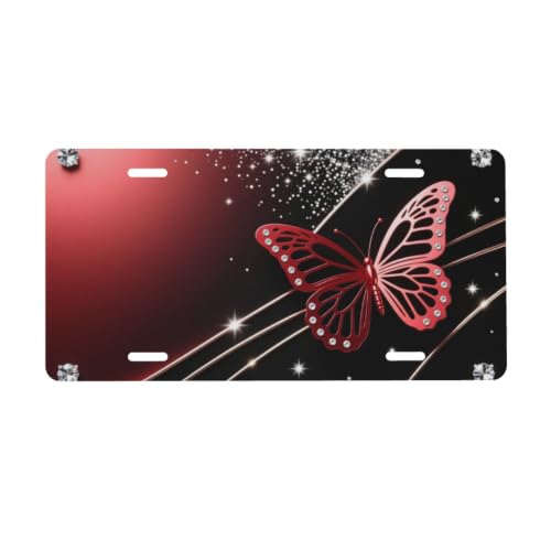 Red Butterfly Rhinestone Aluminum Decor Plate - Slant Line Design, 20cm Variation