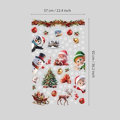 Christmas Window Clings Set - Peeking Santa & Snowflakes Reusable Peel & Stick Decorations, 149 Pcs