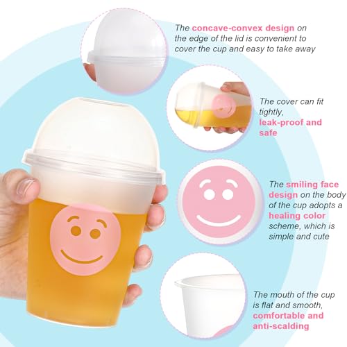 24 Pack Smile Face Pastel Cups with Lids and Straws - 12 oz Party Drinkware