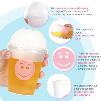 24 Pack Smile Face Pastel Cups with Lids and Straws - 12 oz Party Drinkware