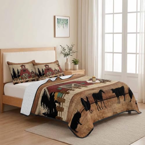 Brown Full Quilt Bedding Set with 2 Pillow Shams - Farmhouse Windmill Design