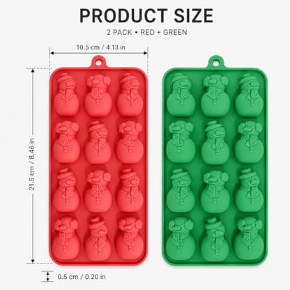 Christmas Snowman Silicone Mold Set - Red & Green Winter Holiday Mini Candy & Chocolate Molds - Style7