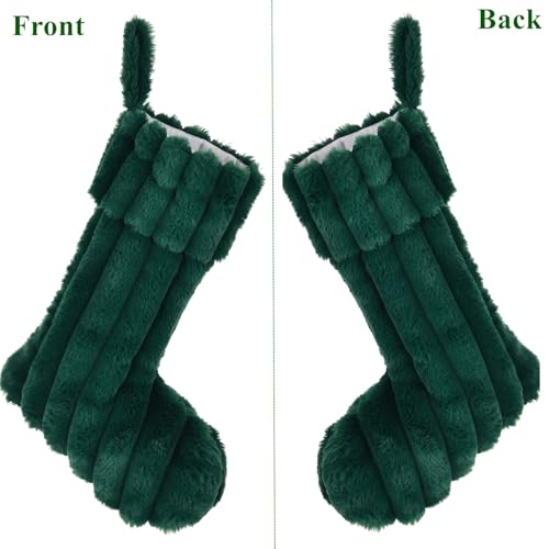 2 Pack 20'' Plush Faux Fur Christmas Stockings - Green + Green