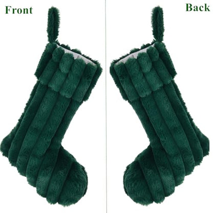 2 Pack 20'' Plush Faux Fur Christmas Stockings - Green + Green