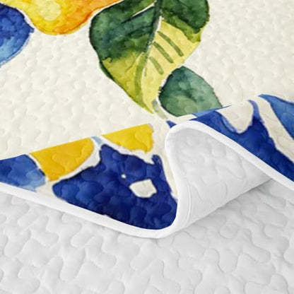 Manfei Kids Quilt Set Full Size - Orange Blue Lemon Citrus Farmhouse Bedding with Pillow Shams - All Season