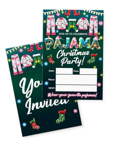 Christmas Pajama Party Invitations Set of 20 with Envelopes