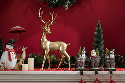 Gold Reindeer Christmas Decoration - Large Indoor Holiday Figurine 11x6.9x20.9 Inch - Variation B