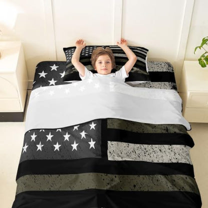 Black Green Camo Twin Bed Sheets Set for Kids Boys - 3Pcs Soft & Breathable