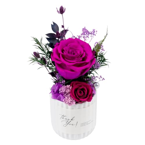 Preserved Flowers in Ceramic Vase - Purple Forever Roses Home Decor