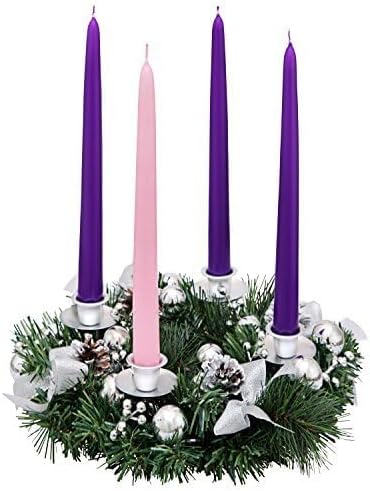 Silver Ribbon Advent Wreath - Elegant Christmas Centerpiece Décor with Candle Holder & Candles
