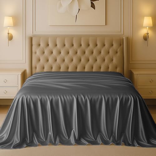 Elephant Grey Twin Size Mulberry Silk Flat Sheet - Breathable & Soft Bedding