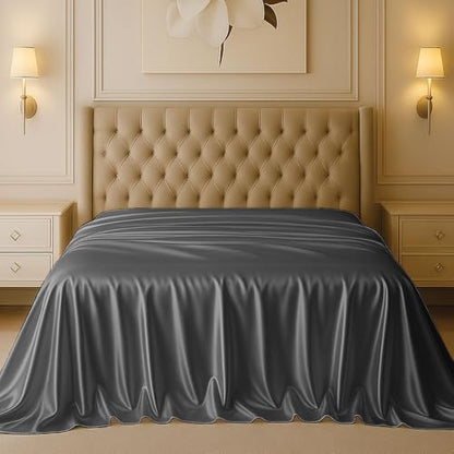 Elephant Grey Twin Size Mulberry Silk Flat Sheet - Breathable & Soft Bedding