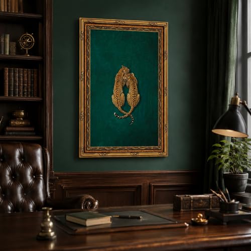 Emerald Cheetah Wall Art Canvas Print - Gold Frame Safari Decor 24x16