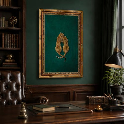 Emerald Cheetah Wall Art Canvas Print - Gold Frame Safari Decor 24x16