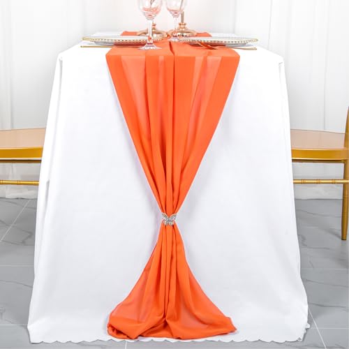 Burnt Orange Chiffon Table Runner 29x120 Inches - Rustic Wedding & Holiday Decor