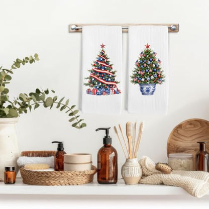 Patriotic Christmas Tree Kitchen Towels Set of 2 - Color 15