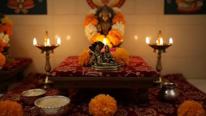 Lakshmi Narayan on Sheshnag Brass Statue for Car Dashboard & Home Decor – Divine Vishnu & Lakshmi Figurine – Variation: Lakshmi Narayan