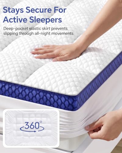 King Mattress Topper Pillow Top Bed Cover 2 Inch - White-Blue