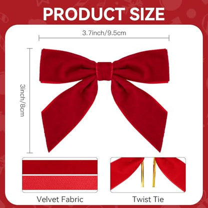 Red Velvet Bows for Christmas Tree Decoration - 30PCS Holiday Gift & Wreath Accents