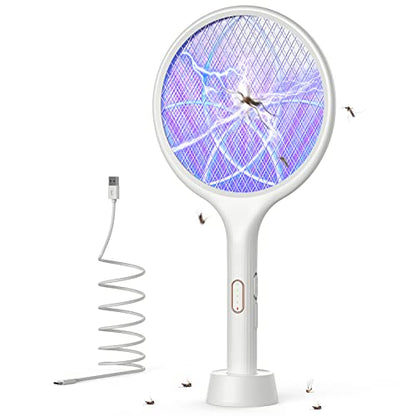 Electric Fly Swatter Bug Zapper Racket 4000V Dual Mode White