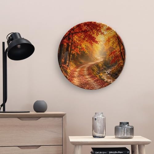 10 Inch Golden Autumn Path Ceramic Decorative Plate with Stand & Wall Hook