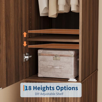 Idealhouse 72" Fluted Wood Armoire Wardrobe Closet, Narrow - Retro Brown