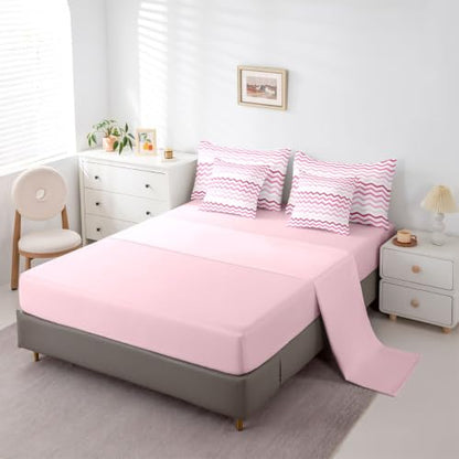Pink Gradient Chevron Kids Comforter Set King Size 7 Pieces - Hot Pink White