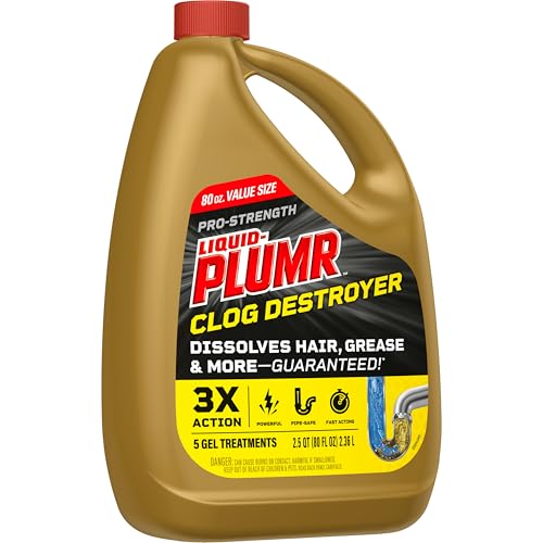 Clorox Liquid-Plumr Pro-Strength Clog Destroyer, Liquid Drain Cleaner, 80 Fluid Ounces (Package May Vary)