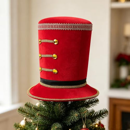 Christmas Nutcracker Hat Tree Topper - Red Festive Holiday Decor