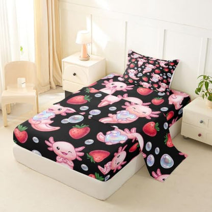 Kids Twin Bed Sheets Set with Deep Pockets - Black Pink Red - 3Pcs