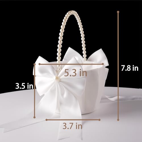 Wedding Flower Girl Basket & Ring Bearer Pillow Set Handcrafted Pearl Decor