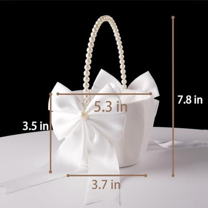 Wedding Flower Girl Basket & Ring Bearer Pillow Set Handcrafted Pearl Decor