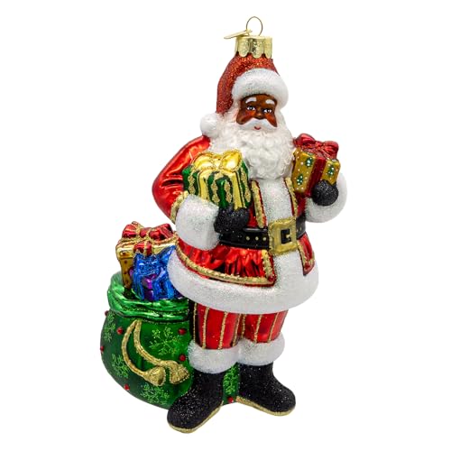 7-Inch Glass African American Santa Ornament - Holiday Christmas Decor