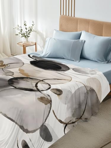 Queen Size Flat Sheet Gray Color Block Polka Dot Microfiber Breathable Bedding - Variation: Gray / Queen