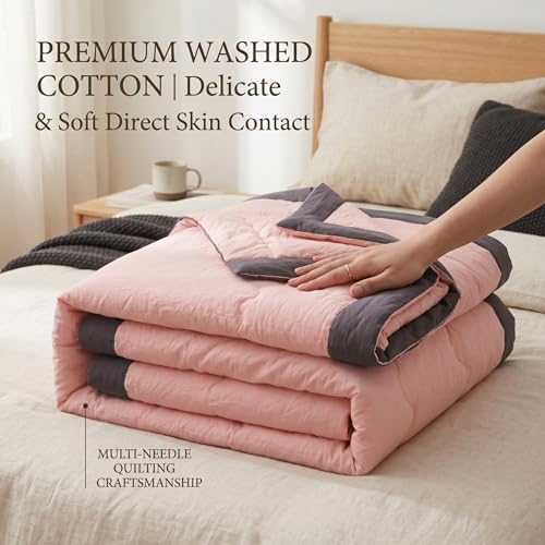 Light Red 140x200cm Breathable Washed Cotton Comforter for Summer - Cute Pink Variation