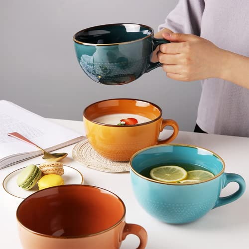 Orange Ceramic Soup Mug with Handle - 24 Ounce XXL Coffee Tea Cereal Bowl