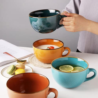 Orange Ceramic Soup Mug with Handle - 24 Ounce XXL Coffee Tea Cereal Bowl