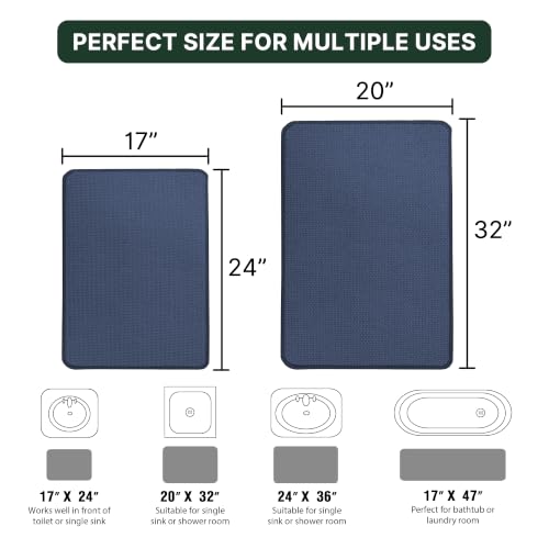 2-Piece Bathroom Mat Set - Absorbent Chenille Rugs, Non-Slip, Machine Washable, 32x20 & 24x17 inches, Blue