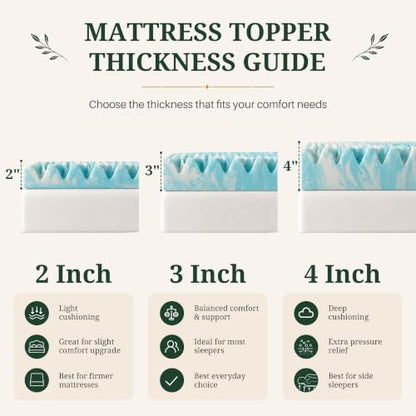 Blue Twin Mattress Topper 3 Inch Gel Memory Foam Support Mattress Pad