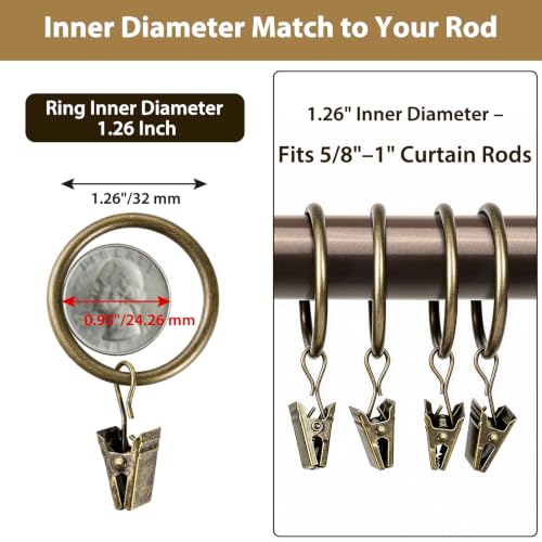 Antique Bronze Curtain Rod Set 16-30 Inches with No-Drill Adhesive Brackets and Rings